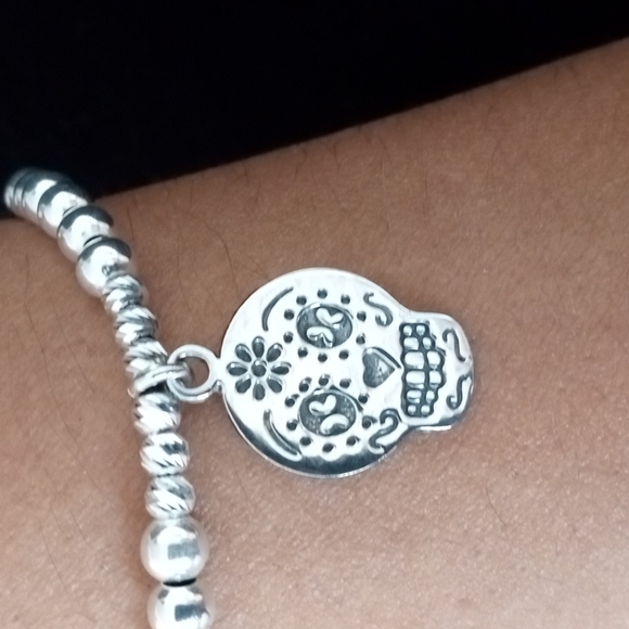 Sterling silver Halloween! Sugar skull Handmade women's skull bracelet - Picture 2 of 10